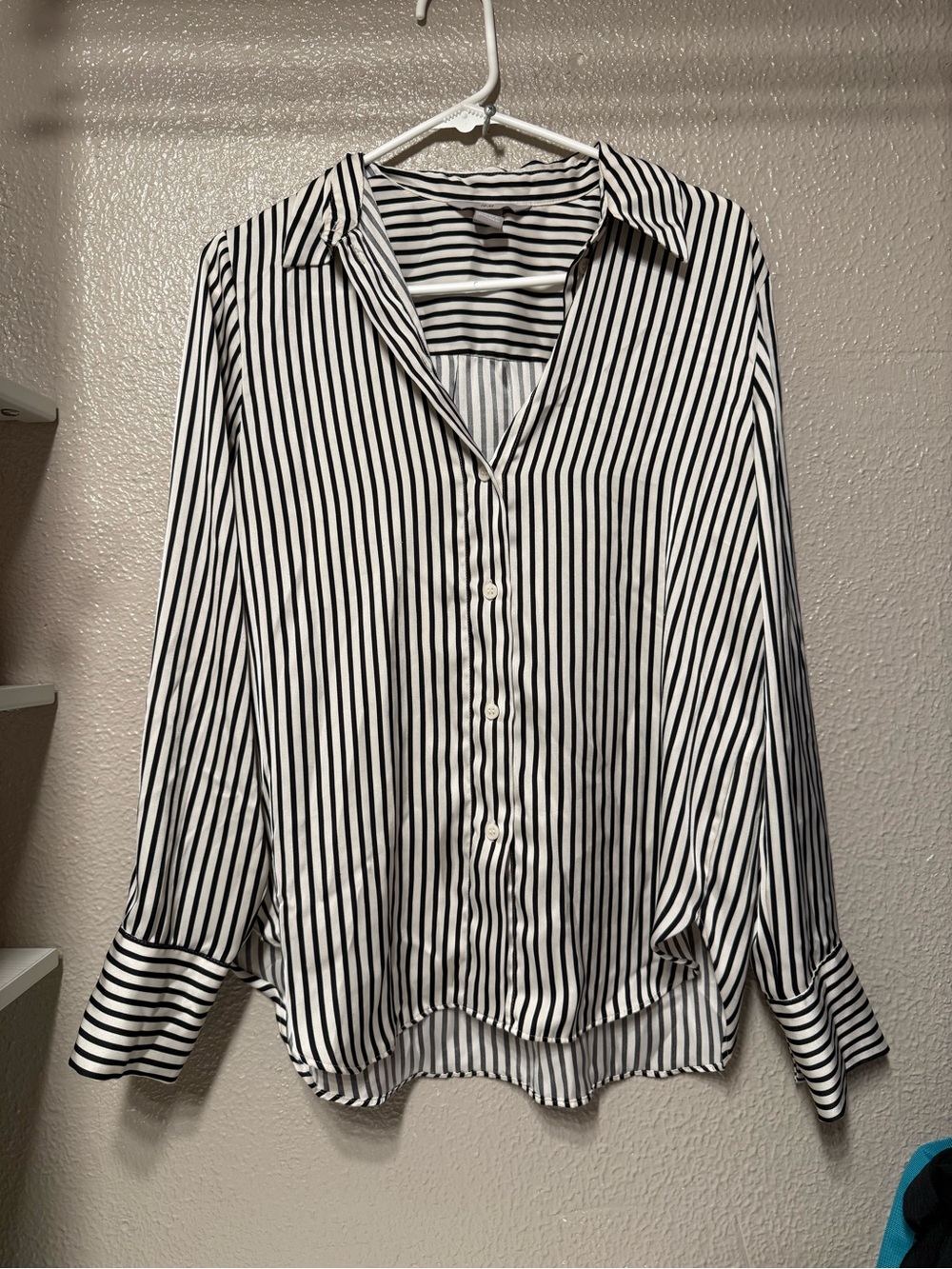 H&M Black & White Vertical Stripe Button-Down Shirt
